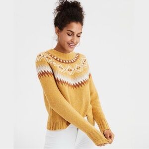 American Eagle Fair Isle Mustard Yellow Sweater
